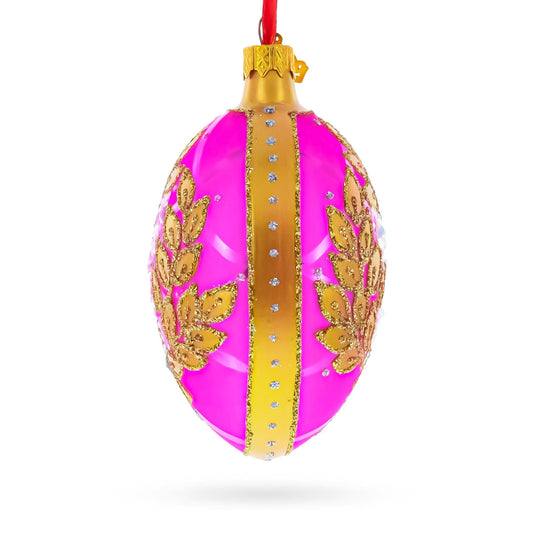 Golden Branches On Pink Glass Egg Ornament 4 Inches