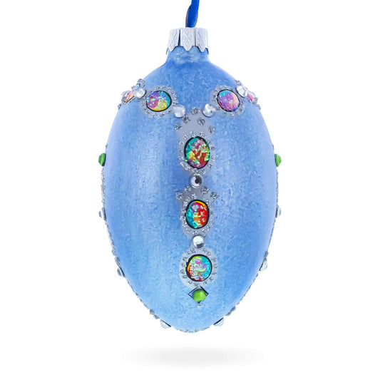 French Designer Jeweled Conquests Necklace Glass Egg Christmas Ornament 4 Inches