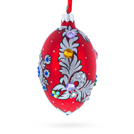 Florence Designer Jeweled Pendant Necklace Glass Egg Christmas Ornament 4 Inches