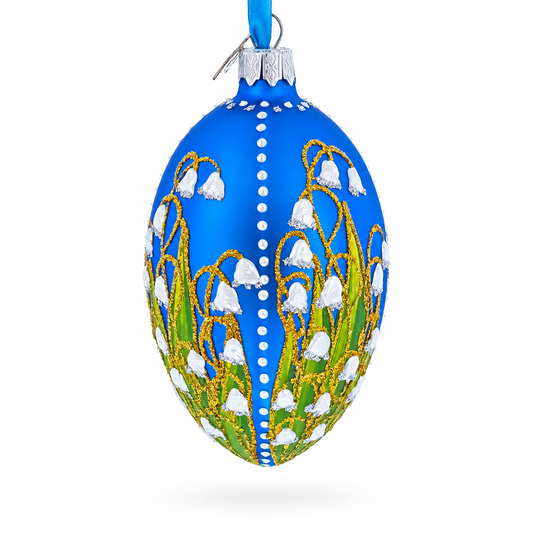 1898 Lilies of the Valley Royal in Blue Egg Glass Egg Christmas Ornament 4 Inches