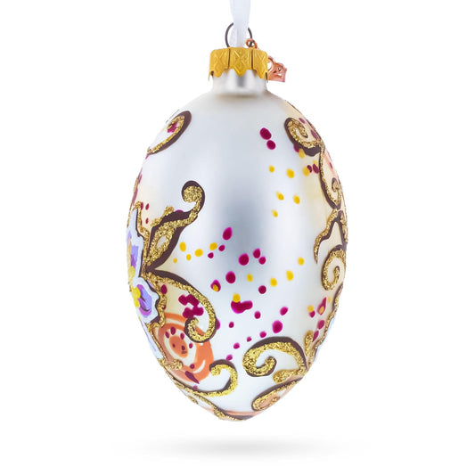 Purple Flowers Glass Egg Ornament 4 Inches