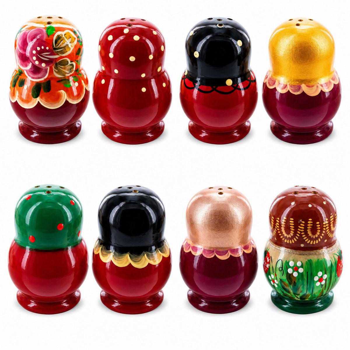 Set of 2 Wooden Floral Nesting Dolls - Matryoshka Salt and Pepper Shakers