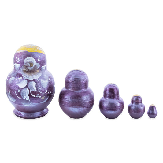 Bourbon Color with White Flowers Wooden Nesting Dolls