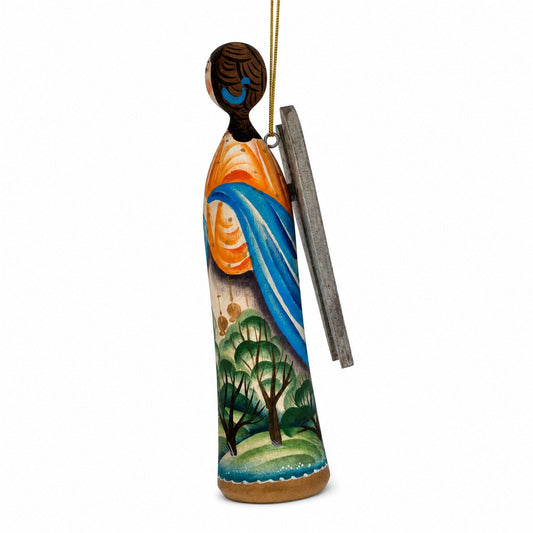 Wooden Hand Carved Angel Figurine Christmas Ornament 5.6 Inches