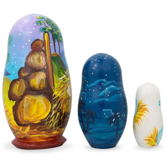 Set of 3 Nativity Scene Set Ukrainian Wooden Nesting Dolls 4.25 Inches