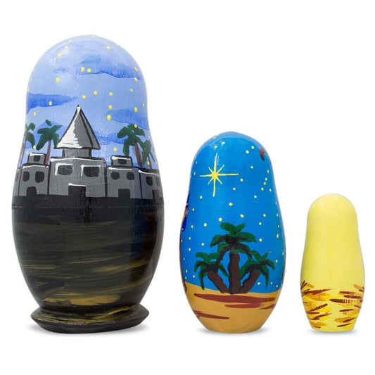 Set of 3 Wooden Nativity Nesting Dolls Religious Christmas Figurines