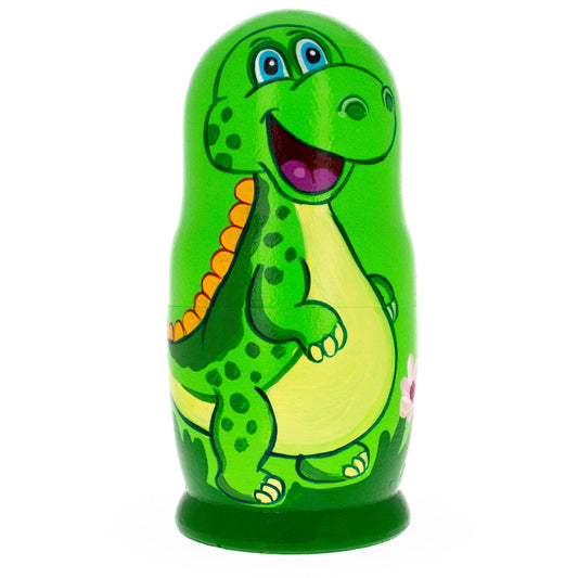 Set of 5 Dinosaurs Wooden Nesting Dolls 6 Inches
