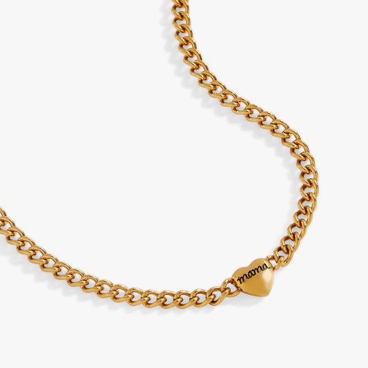 a gold chain with a heart on it