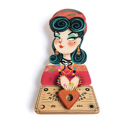 Medium with Ouija Board Interactive Brooch by Laliblue – Retro Kitschy Statement Brooch for Collectors
