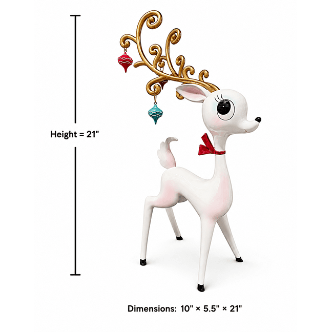 Miss Fluff 21" Retro White Miss Deer With Ornament Antlers Christmas Decor *SHIPS JULY