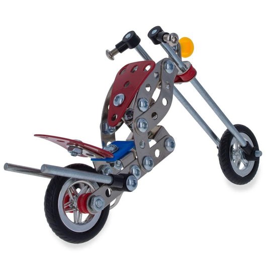 Metal Motorcycle Model Kit Buildable Chopper Toy with Bolts & Tools DIY (105 Pieces) 7.5 Inches