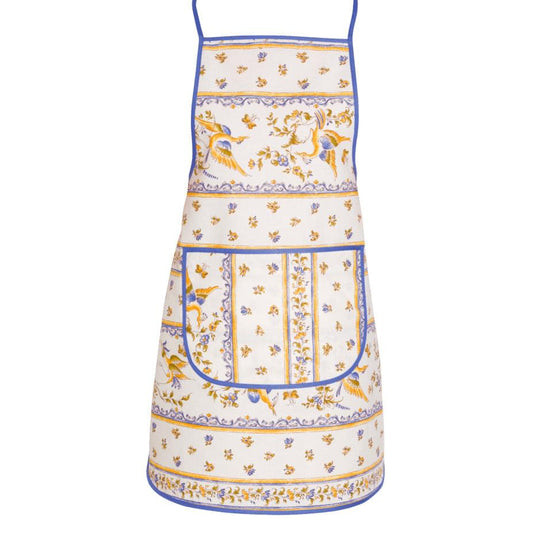 French kitchen apron - 100% cotton - Moustiers blue & cream | Tissus Toselli