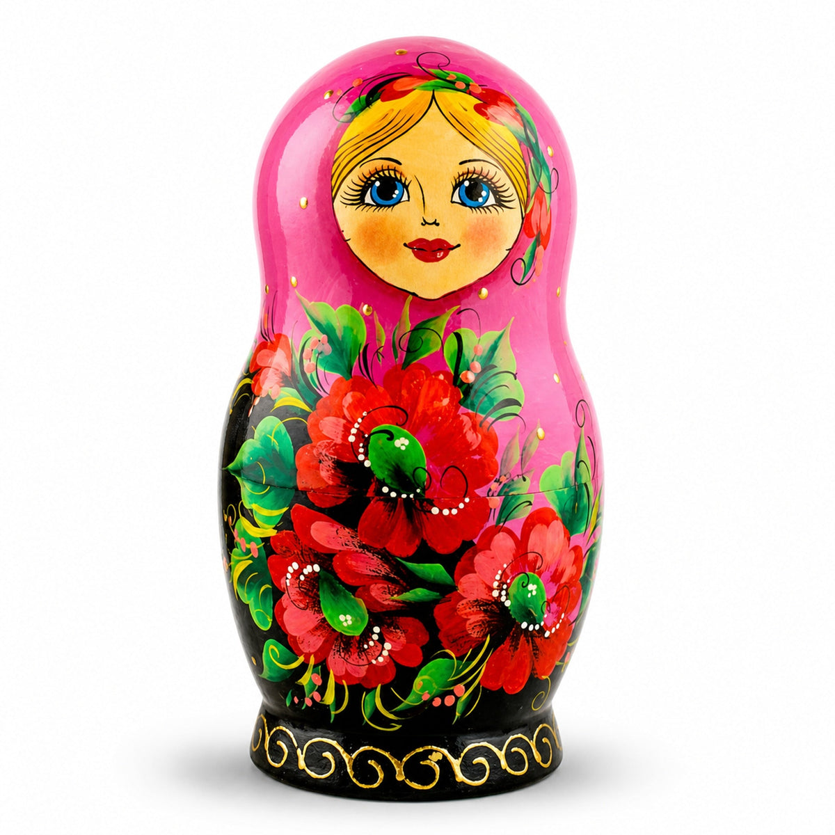 Set of 5 Pink Scarf with Poppy Flowers Nesting Dolls 7 Inches