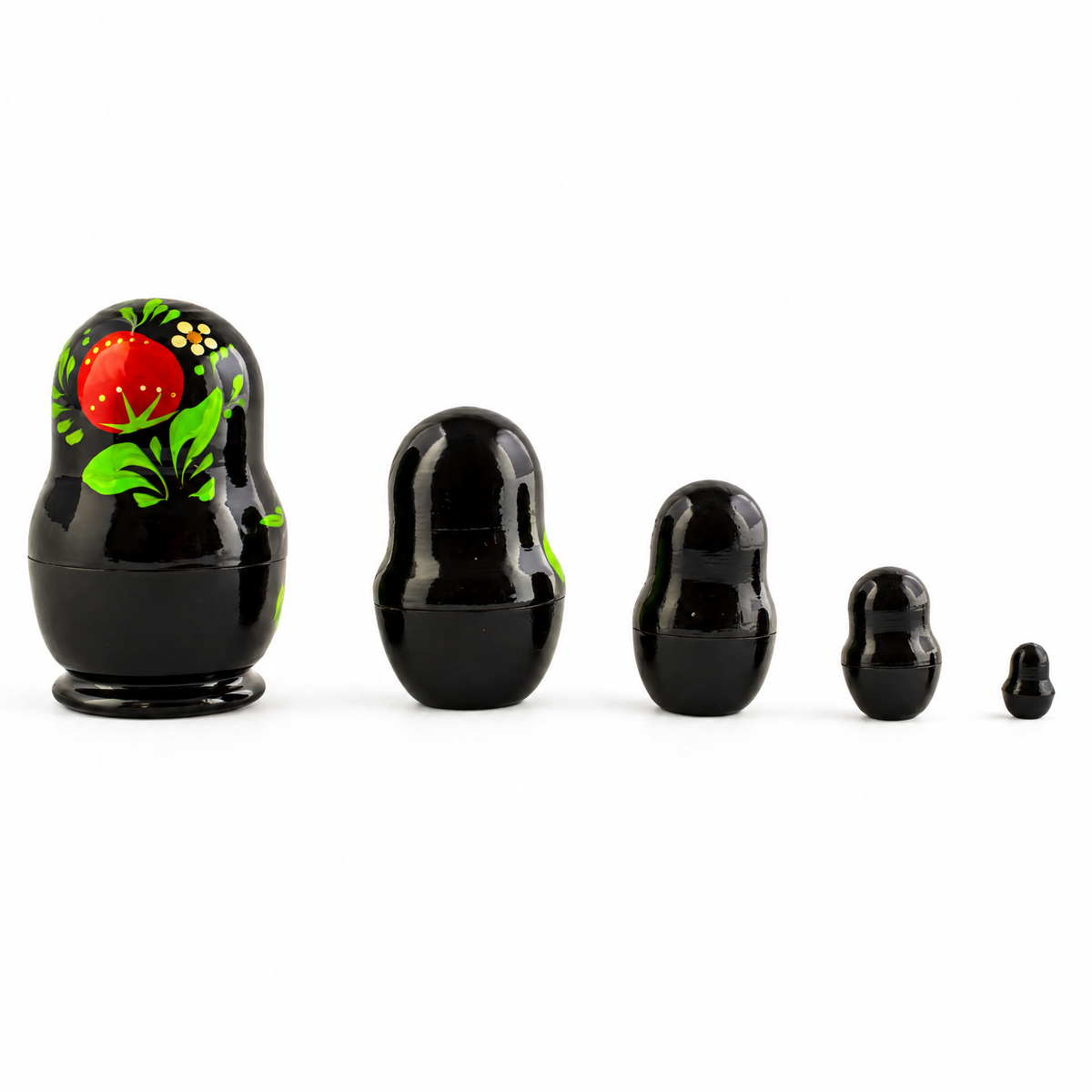 Set of 5 Wooden Strawberry Nesting Dolls - 3.5" Black Berry Matryoshka