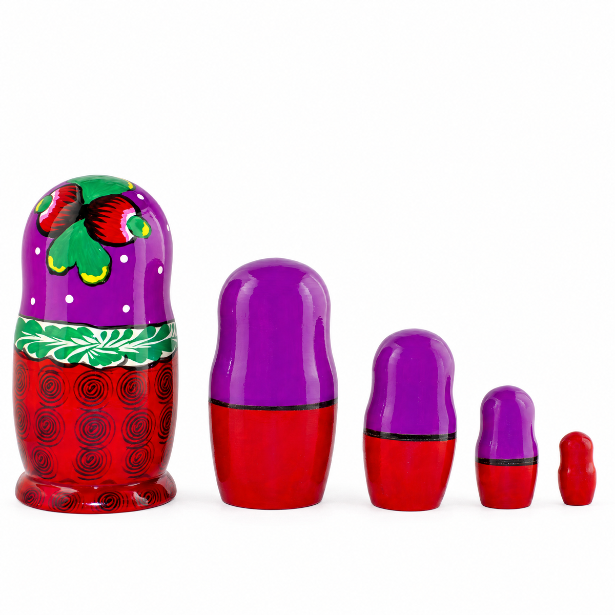 Set of 5 Traditional in Purple Scarf Nesting Dolls 6 Inches