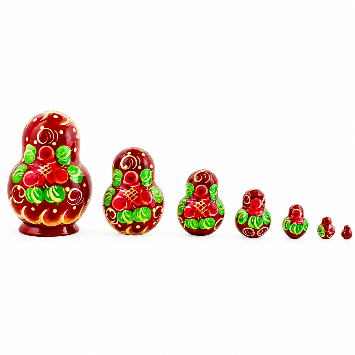 Set of 7 Red and Green Dress Nesting Dolls 3.5 Inches