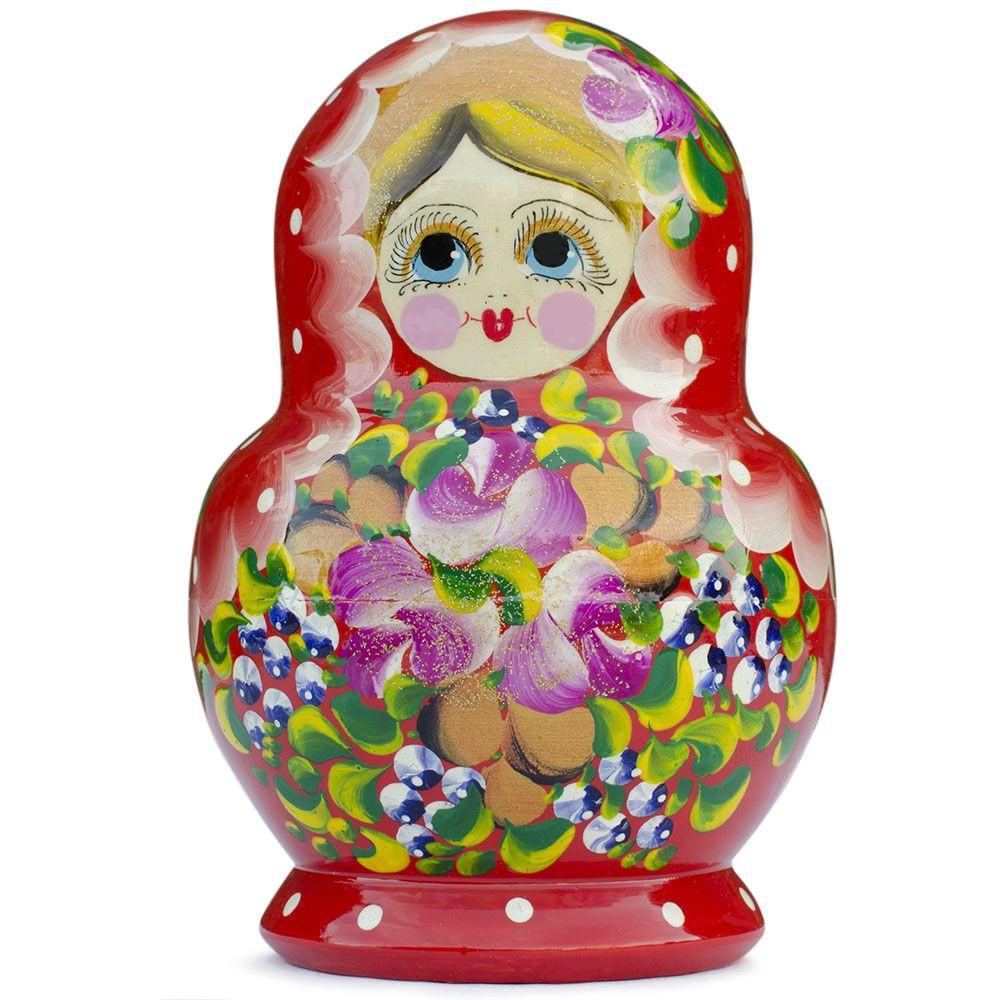 Set of 10 Red Bouquet of Flowers Nesting Dolls 6 Inches