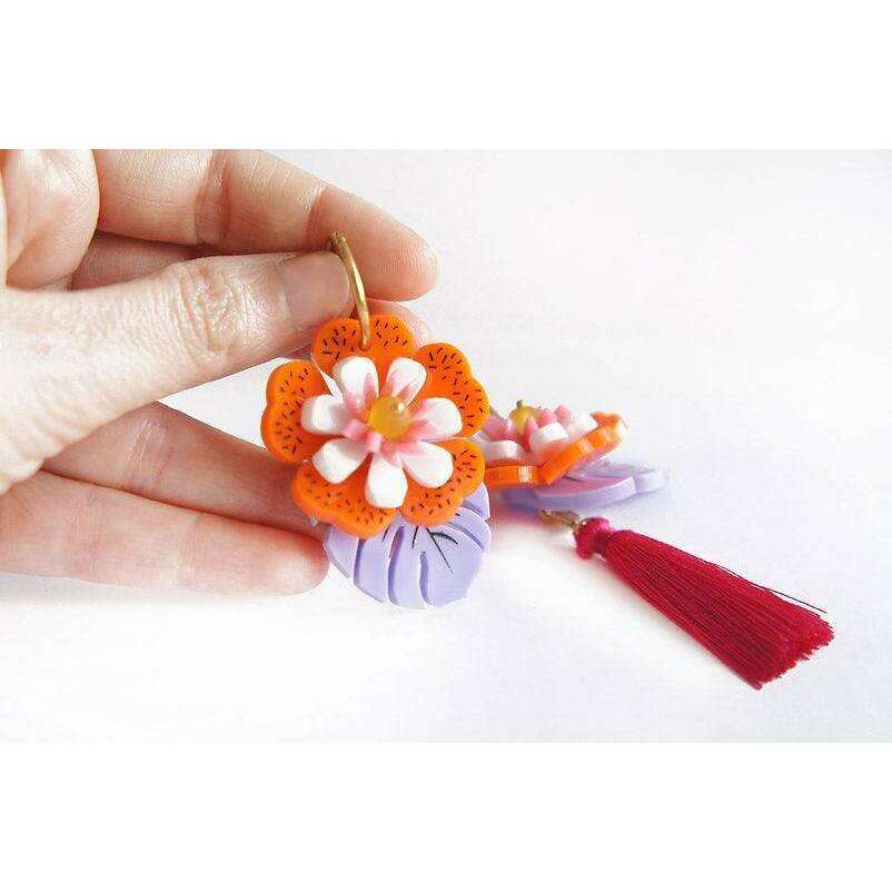 Orange Tropical Flower Earrings by Laliblue