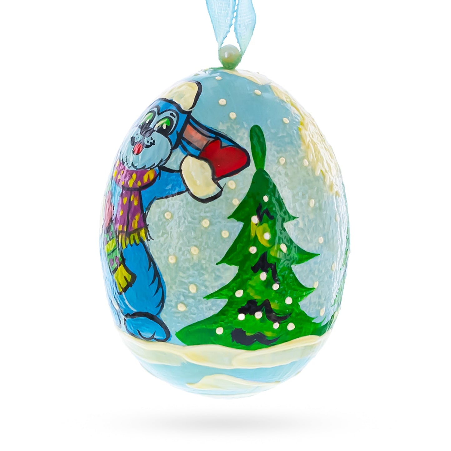 Bunny with Present Wooden Christmas Ornament