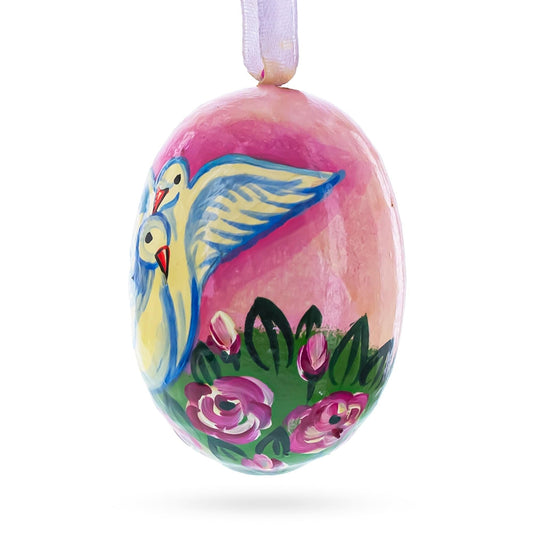 Two White Dove Birds in Love Wooden Christmas Ornament 3 Inches
