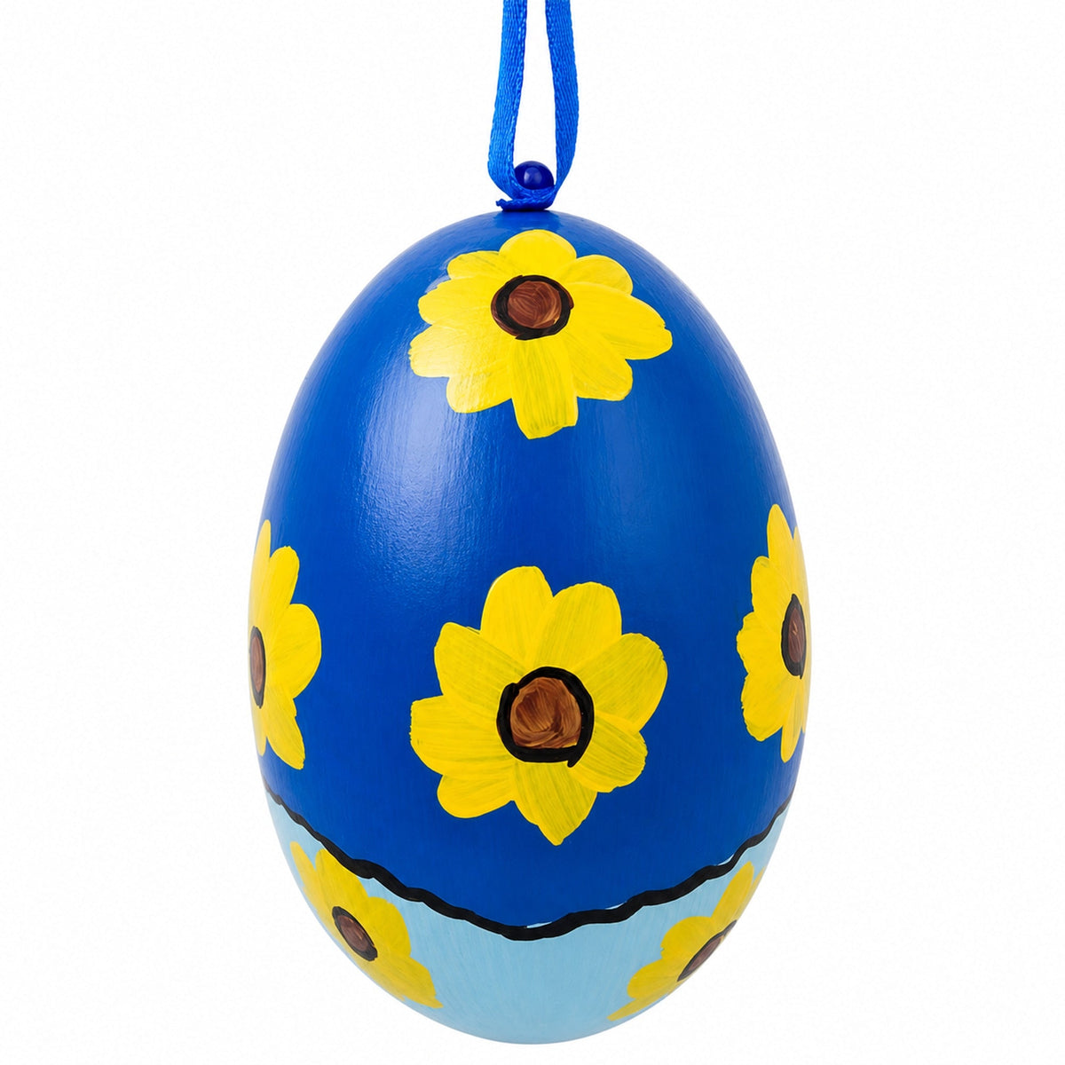 Nesting Doll Blue Scarf Wooden Egg Ornament 3 Inches