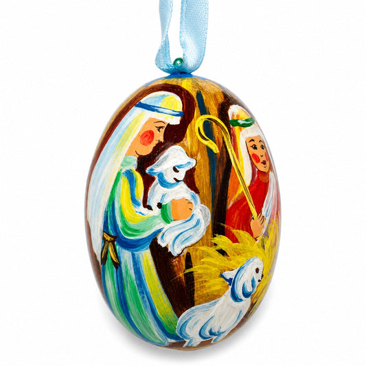 Wiseman, Lamb and Jesus Nativity Scene Wooden Christmas Ornament 3 Inches