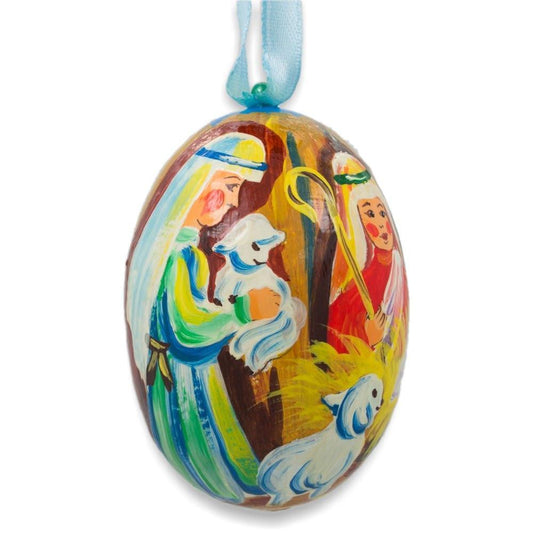 Wiseman, Lamb and Jesus Nativity Scene Wooden Christmas Ornament 3 Inches