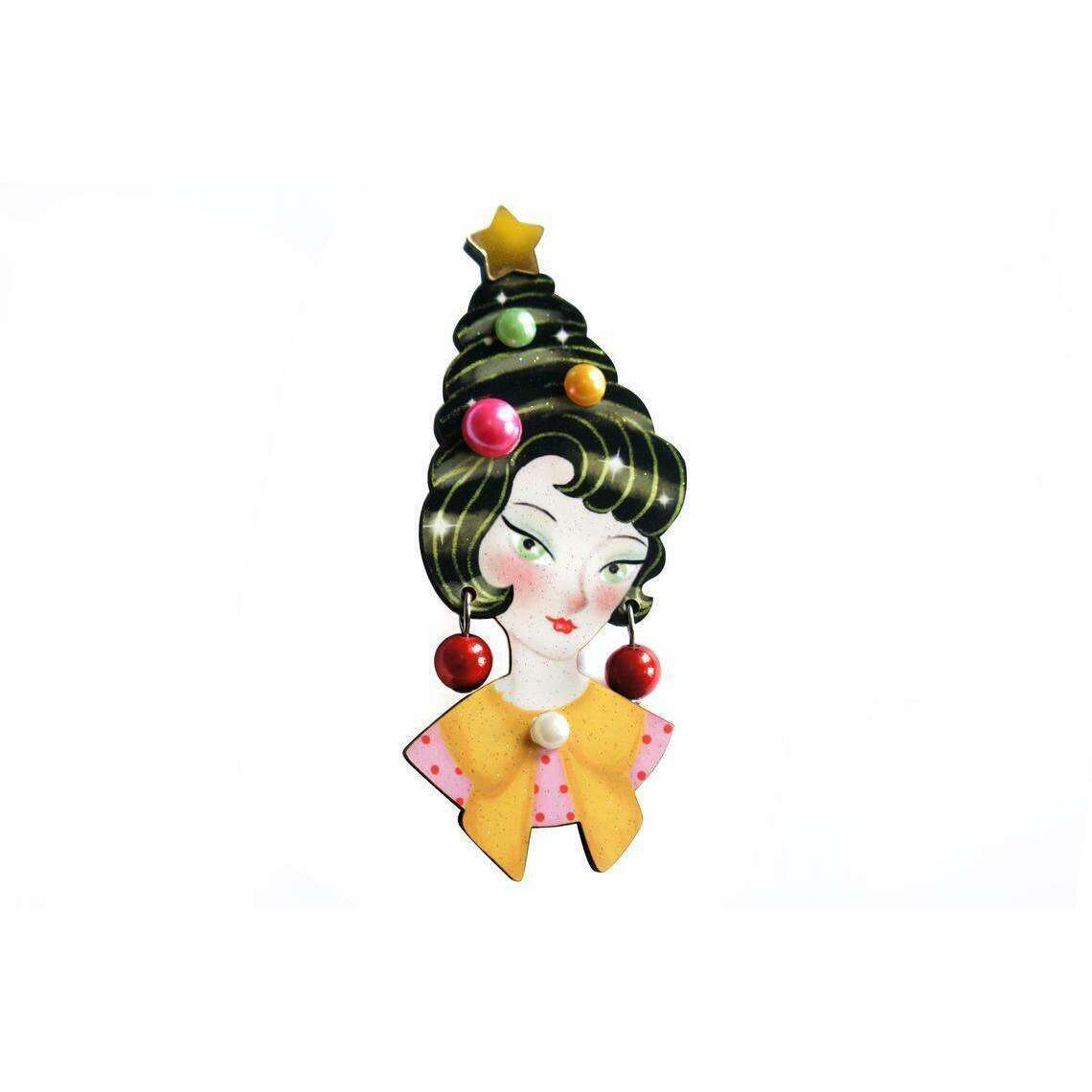 Pin up Lady with Christmas hairstyle Brooch by Laliblue