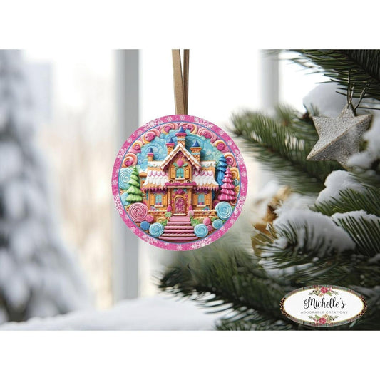Pink Candy Gingerbread Cookie House Faux 3D Sign - Wreath Enhancement