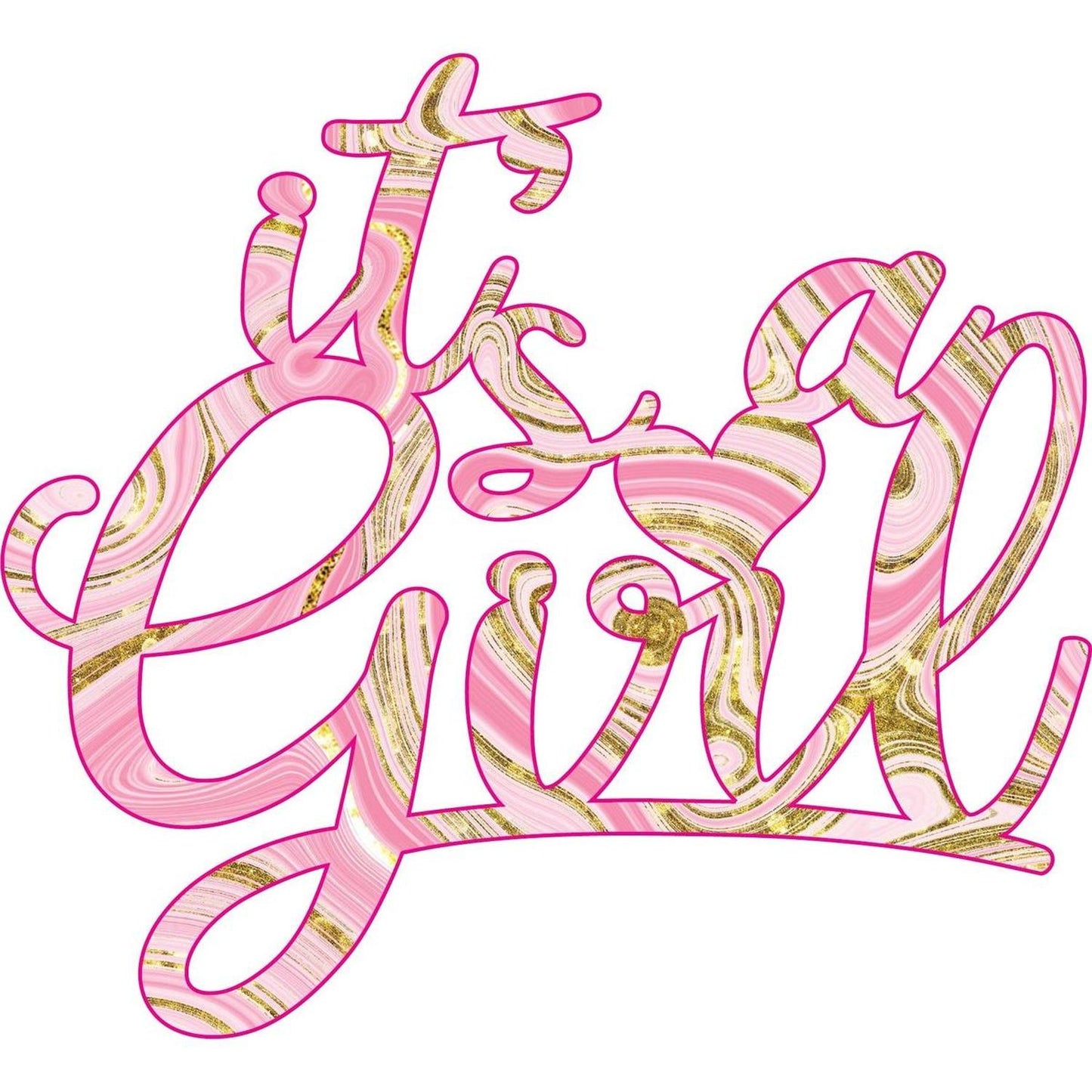 Pink It's a Girl Script Word Wood Cutout