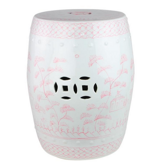 SOFT PINK VILLAGE SCENE GARDEN SEAT