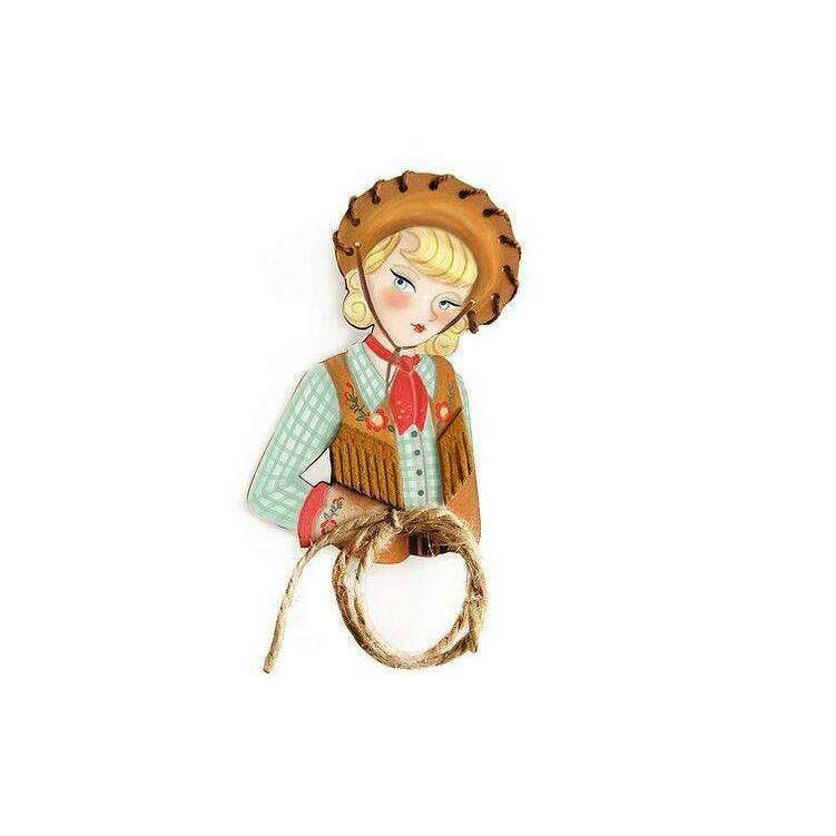 Pinup Cowgirl Western Brooch by Laliblue