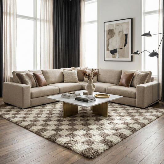 Atira Brown Checkered Area Rug