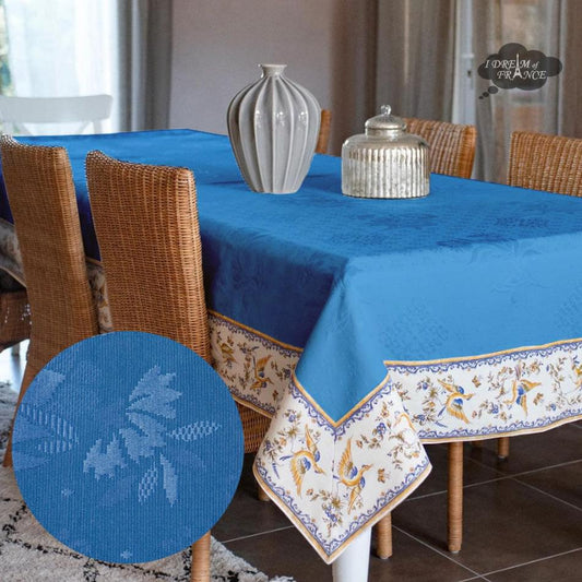 62" Square Moustiers Blue Matelassé Tablecloth by Tissus Toselli