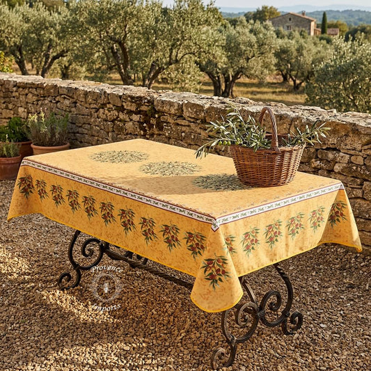 French Provencal tablecloth - Polyester - Stain-resistant - Rectangular - Provence Olivier yellow | Provence Imports