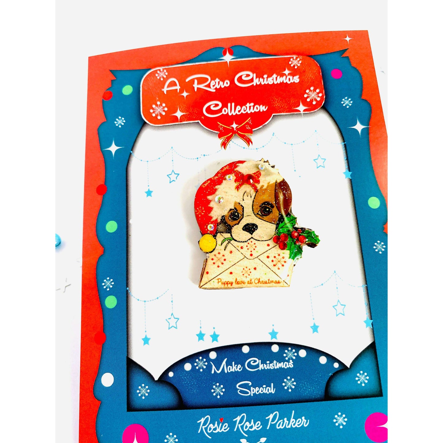 Puppy love at Xmas Brooch by Rosie Rose Parker
