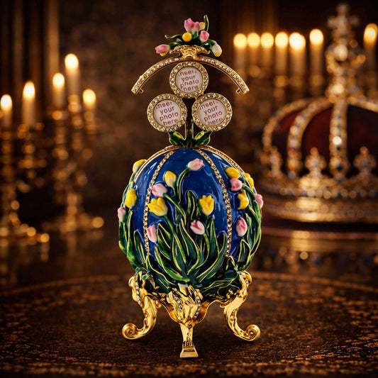 a decorative egg with flowers and a crown