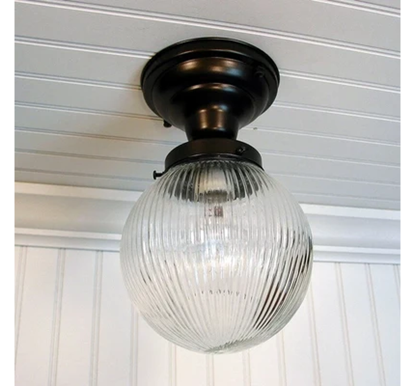 Large Holophane Glass Ceiling Light Fixture