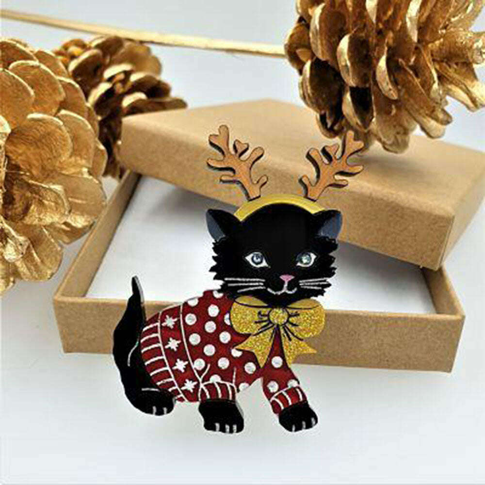 Santa's Little Helper Cat Brooch by Cherryloco Jewellery
