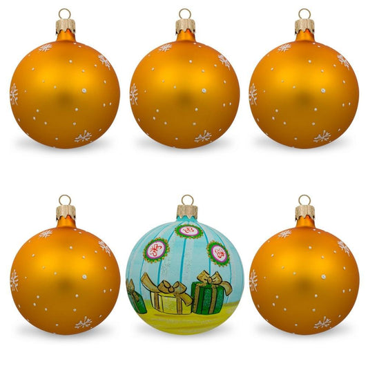 Set of 6 Santa with Gifts, Snowman, Nutcracker Glass Christmas Ornaments