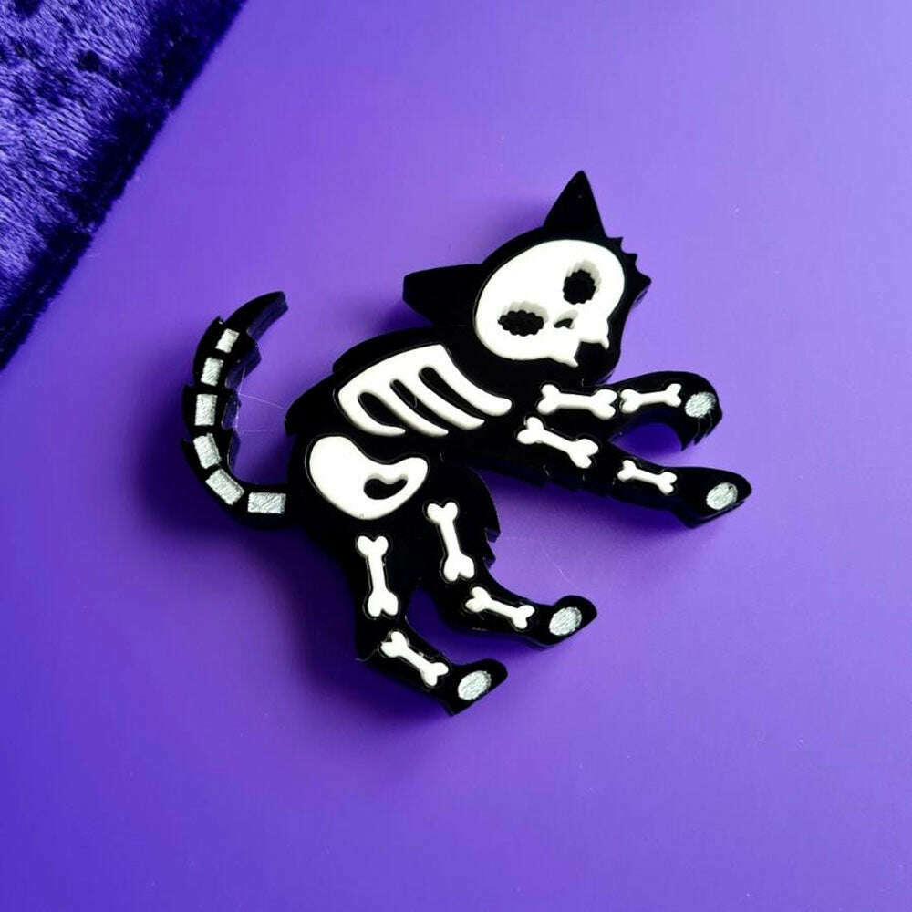 Skeleton Cat Brooch by Cherryloco Jewellery