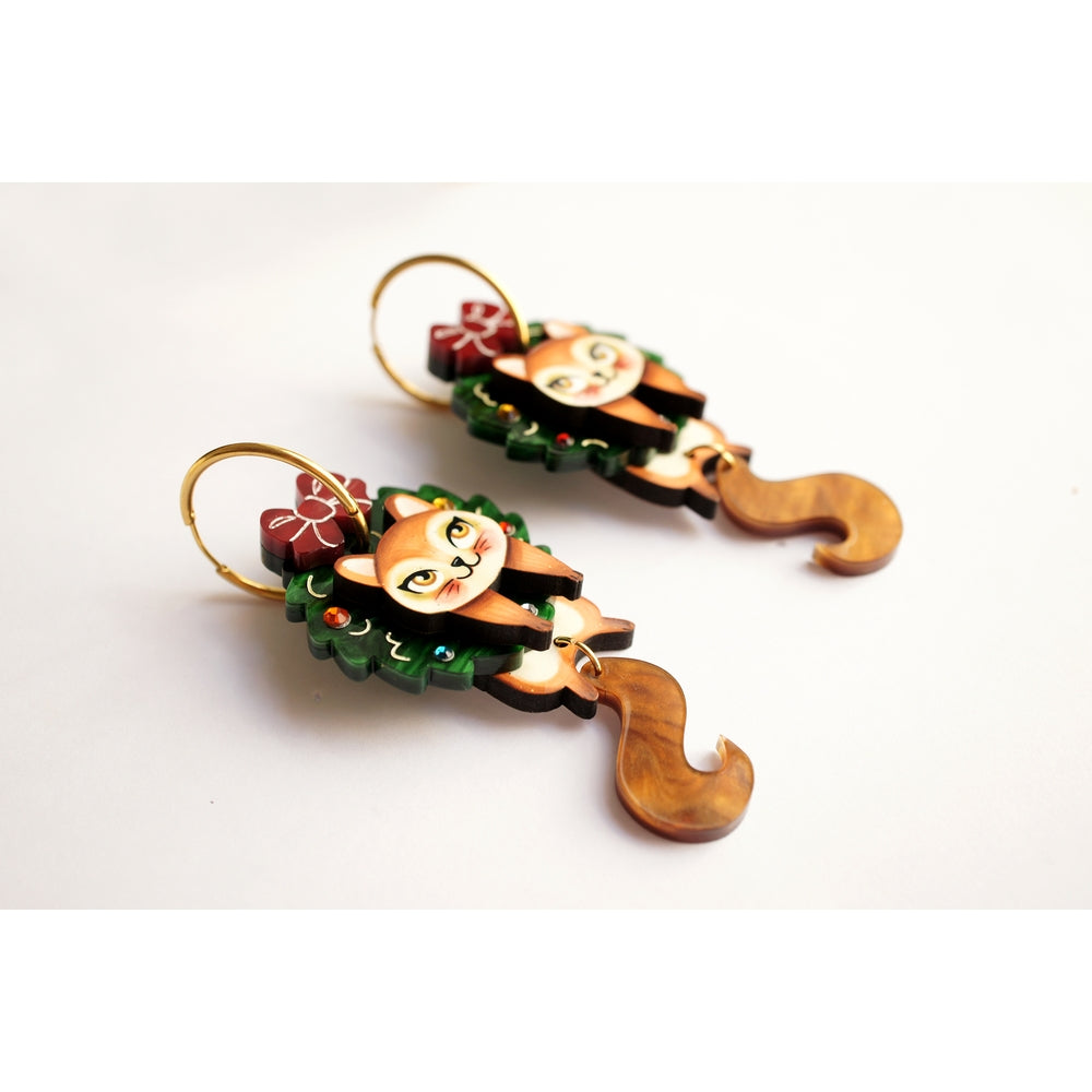 Squirrel in A Christmas Wreath Earrings by Laliblue – Retro Statement Jewelry Laliblue