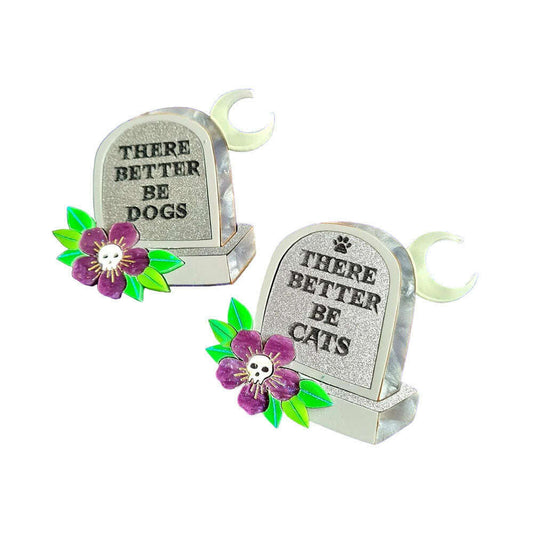 There Better be Dogs Gravestone Epitaph Brooch by Cherryloco