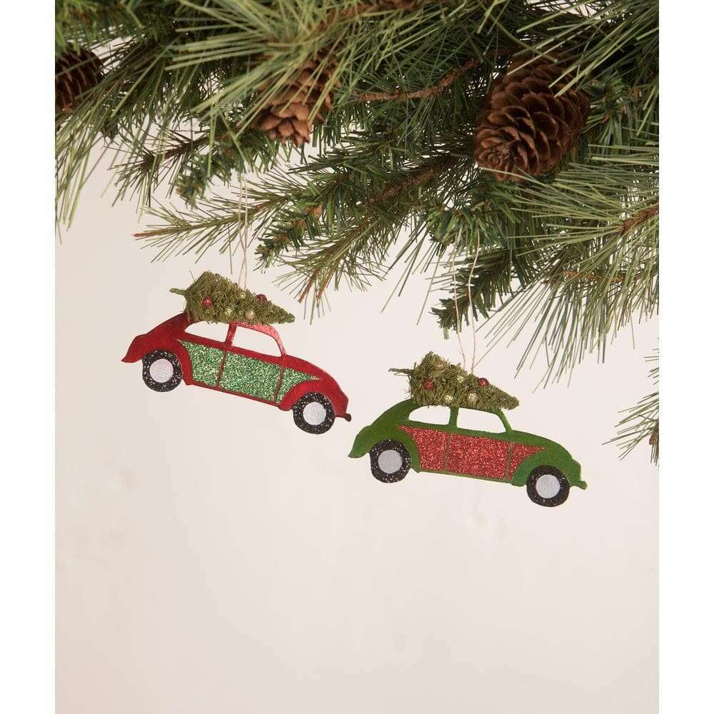 Tin Punch Buggy with Tree Ornament Set of 2 by Bethany Lowe Designs