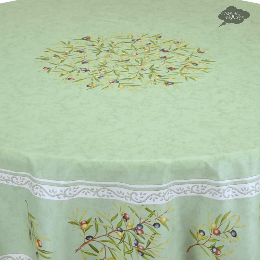 French Provencal tablecloth - Cotton, natural or acrylic-coated - 70" round - Clos des Oliviers green | Label France