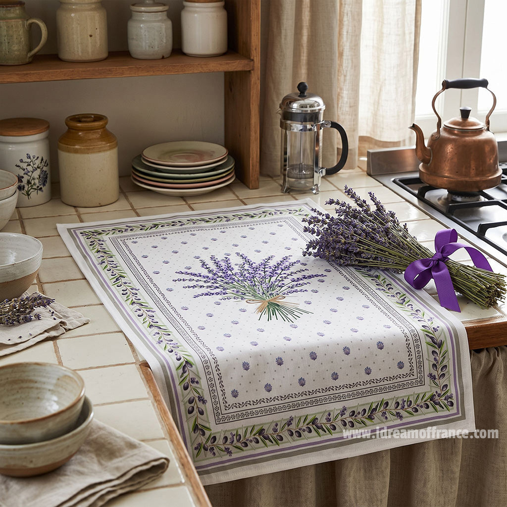 French kitchen towel - Printed cotton - Lauris natural | Tissus Toselli
