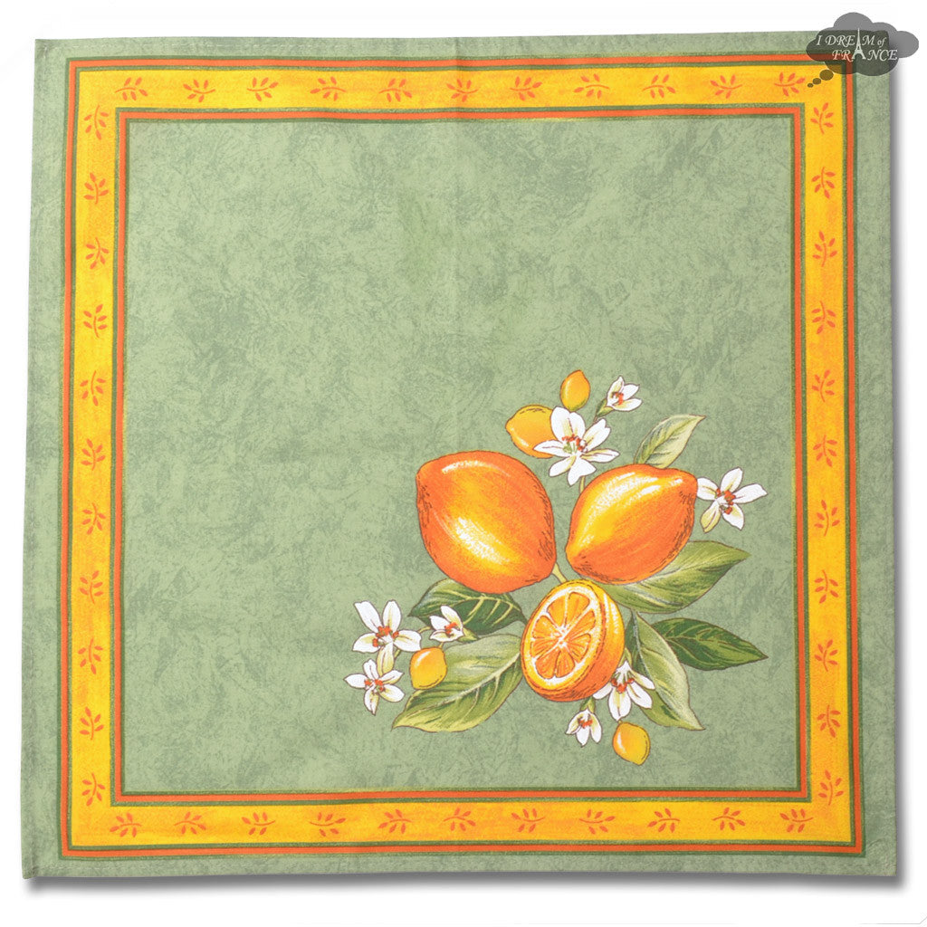 French Provencal napkin - Cotton - Lemons green | Tissus Toselli