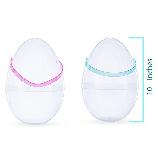 Set of 2 Transparent Jumbo Plastic Easter Eggs with Handles Large Size 10 Inches