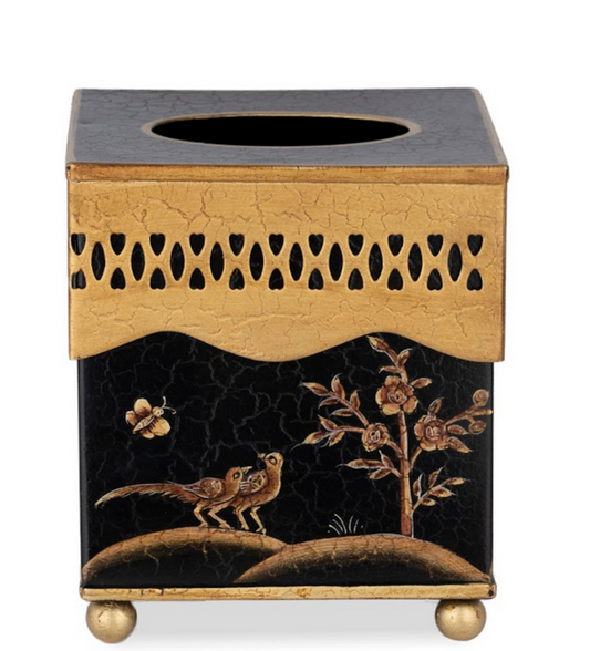 Black & Gold Oval Pierced Wastepaper Basket & Tissue (2 Options)