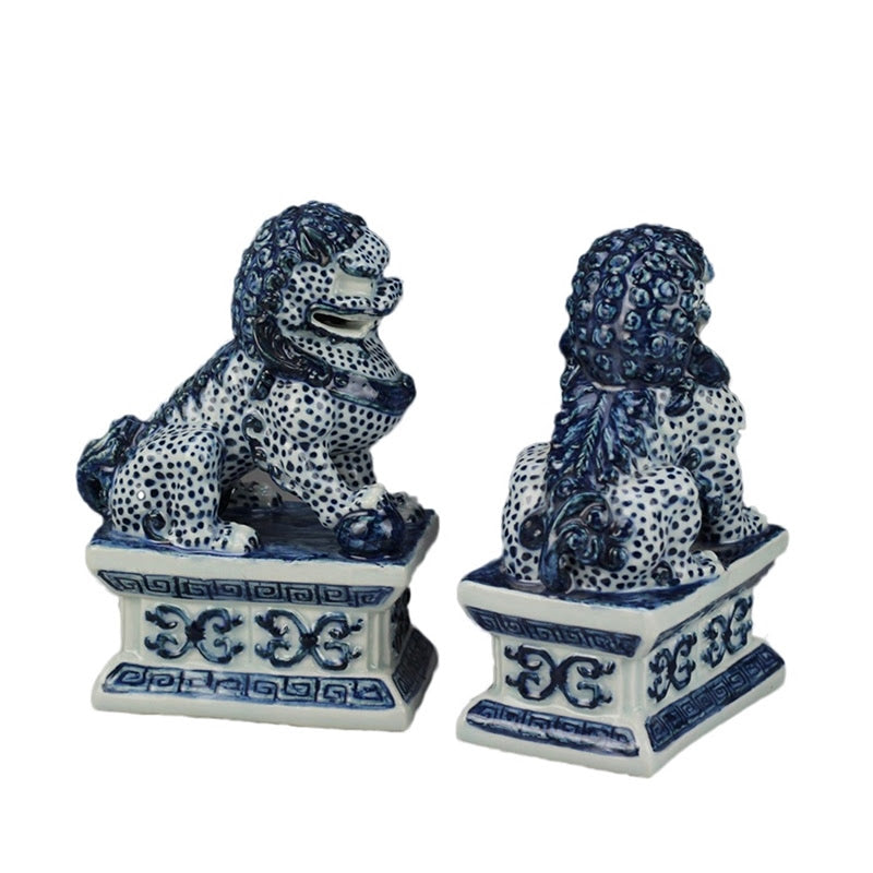 Mini Blue and White Foo Dogs